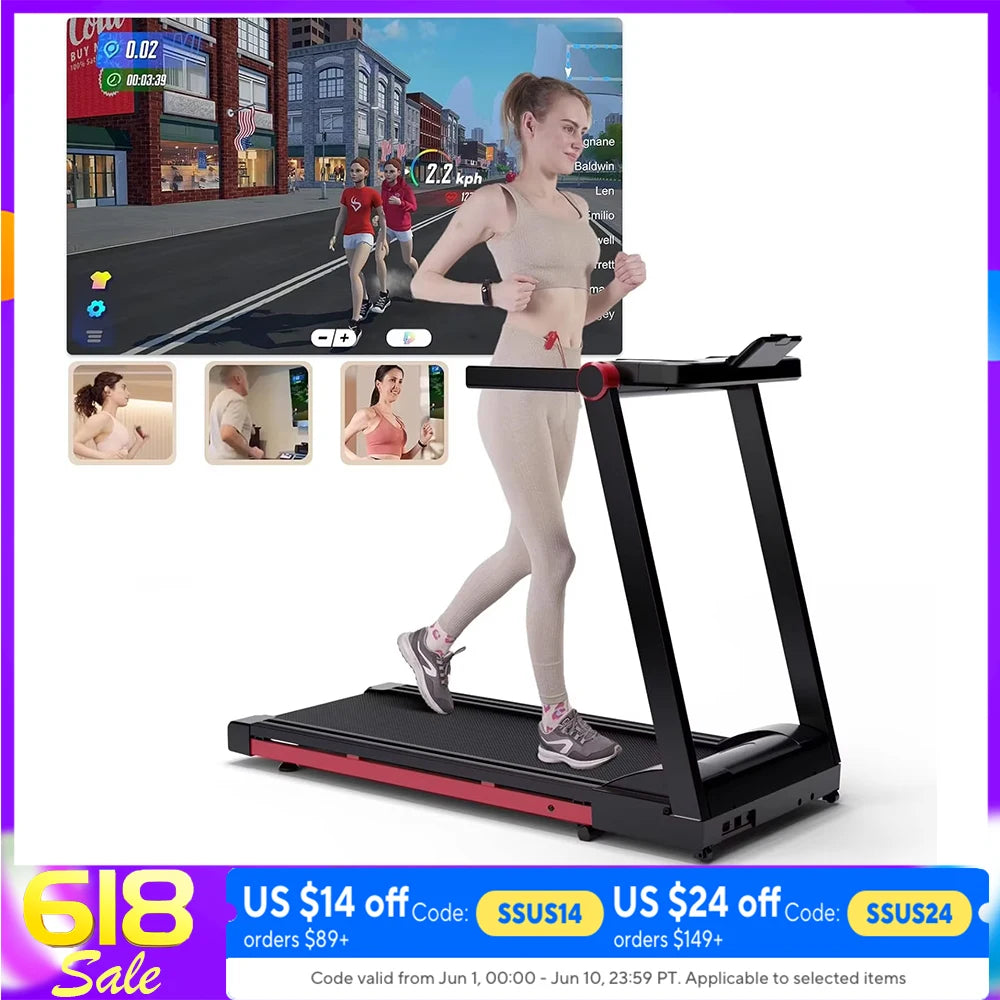 3.5HP Foldable Treadmill 350lbs Adjustable 6% Incline Walkingpad for Home/Office LCD APP Data Treadmills 10MPH Exercise Machine