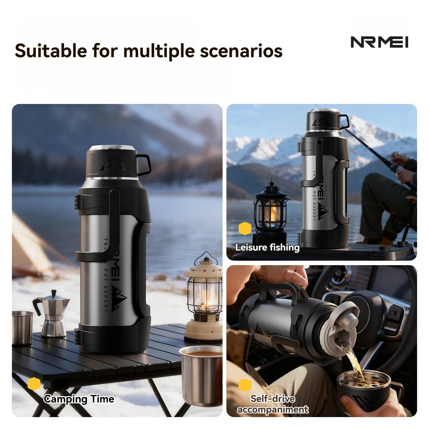 Nrmei Large Capacity Stainless Steel Water Bottle Insulated Vacuum Flask for Outdoor Camping And Adventure Water Preservation