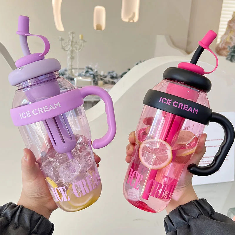 1300ML Large Capacity Plastic Water Bottle Cute Portable Children's Plastic Cup Leakproof with Straw Sports Water Cup Summer