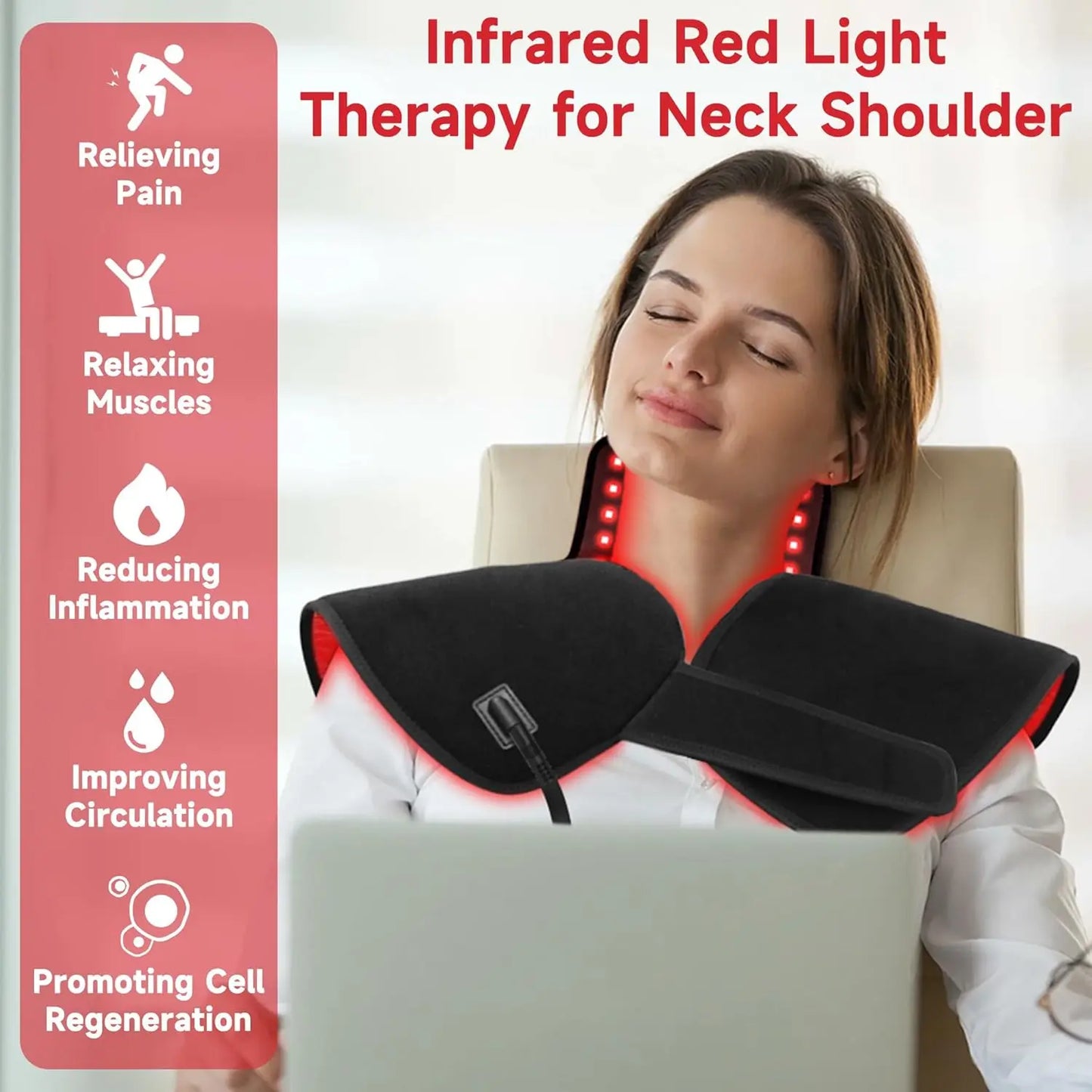 Red Infrared Light Neck Shoulder，Large Wearable Wrap Pad 660&850 nm Dual-chip LED Red Light Therapy Device for Muscle relaxatio