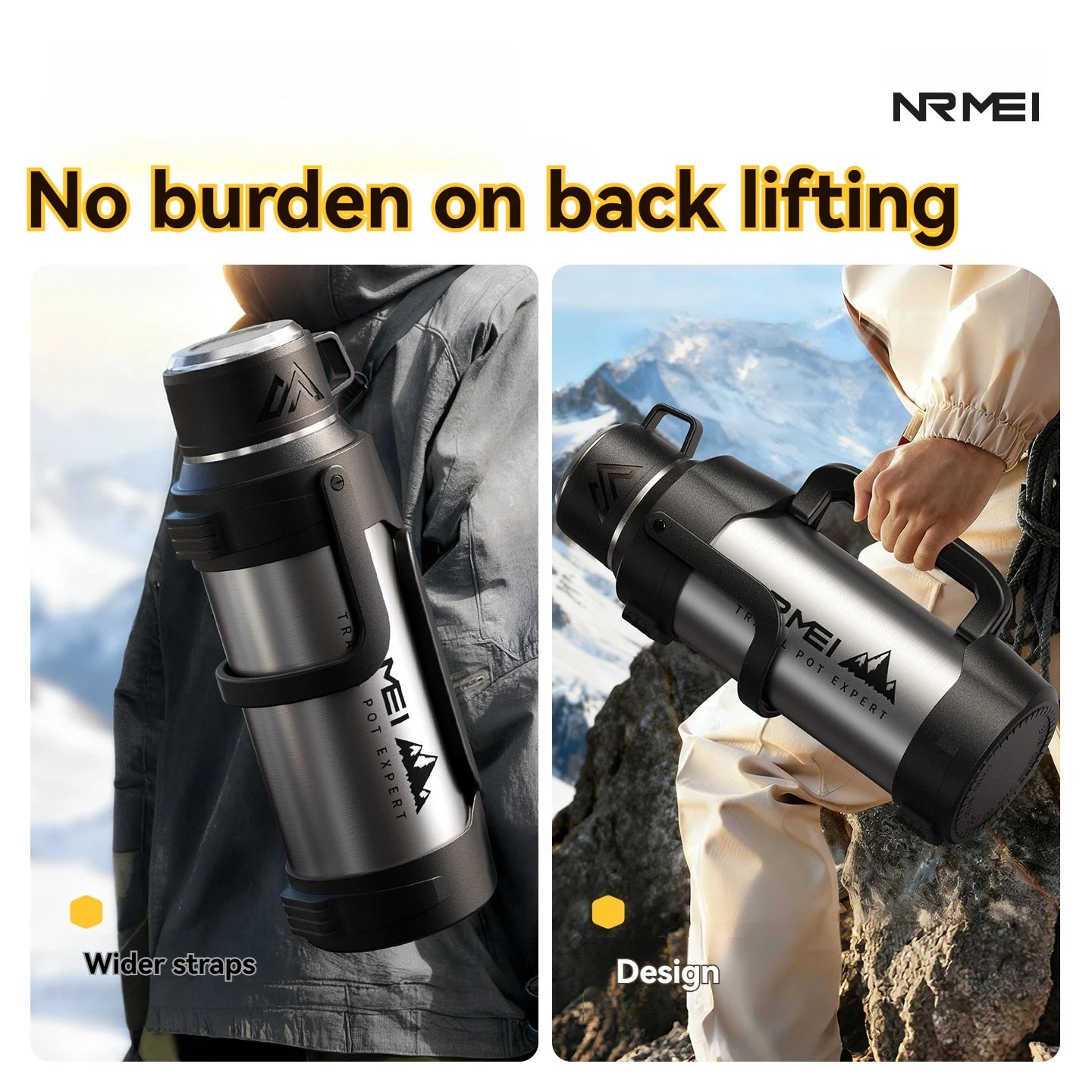 Nrmei Large Capacity Stainless Steel Water Bottle Insulated Vacuum Flask for Outdoor Camping And Adventure Water Preservation